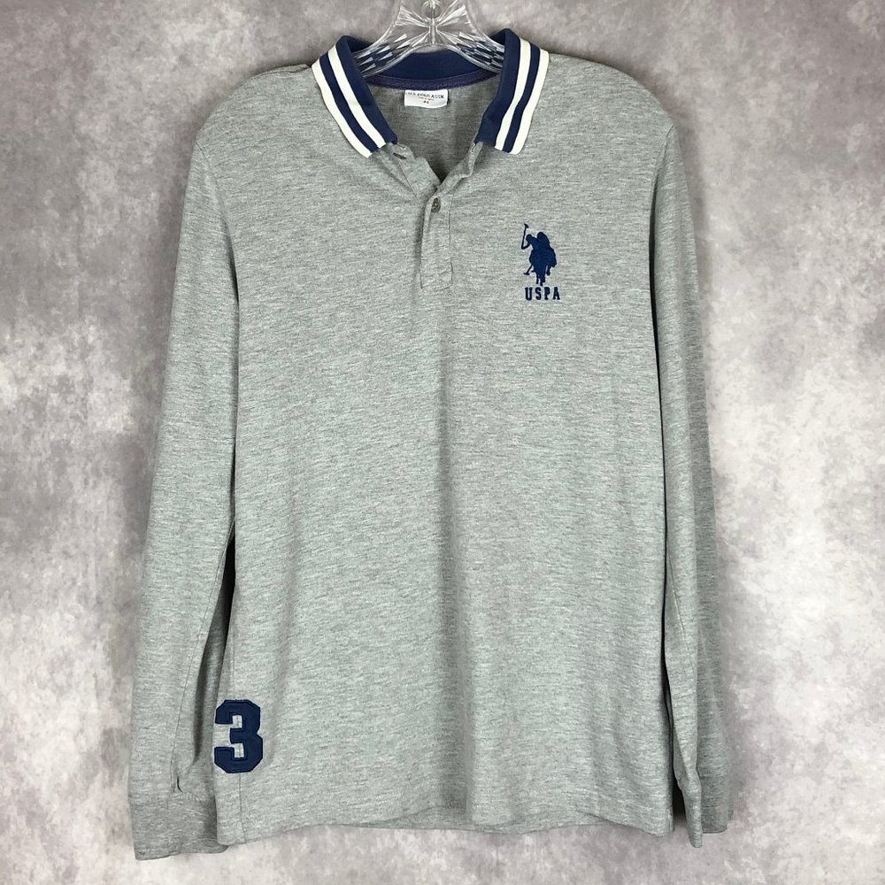 US Polo Assn Shirt Mens Medium Long Sleeve Collar Embroidered Polo Player Number